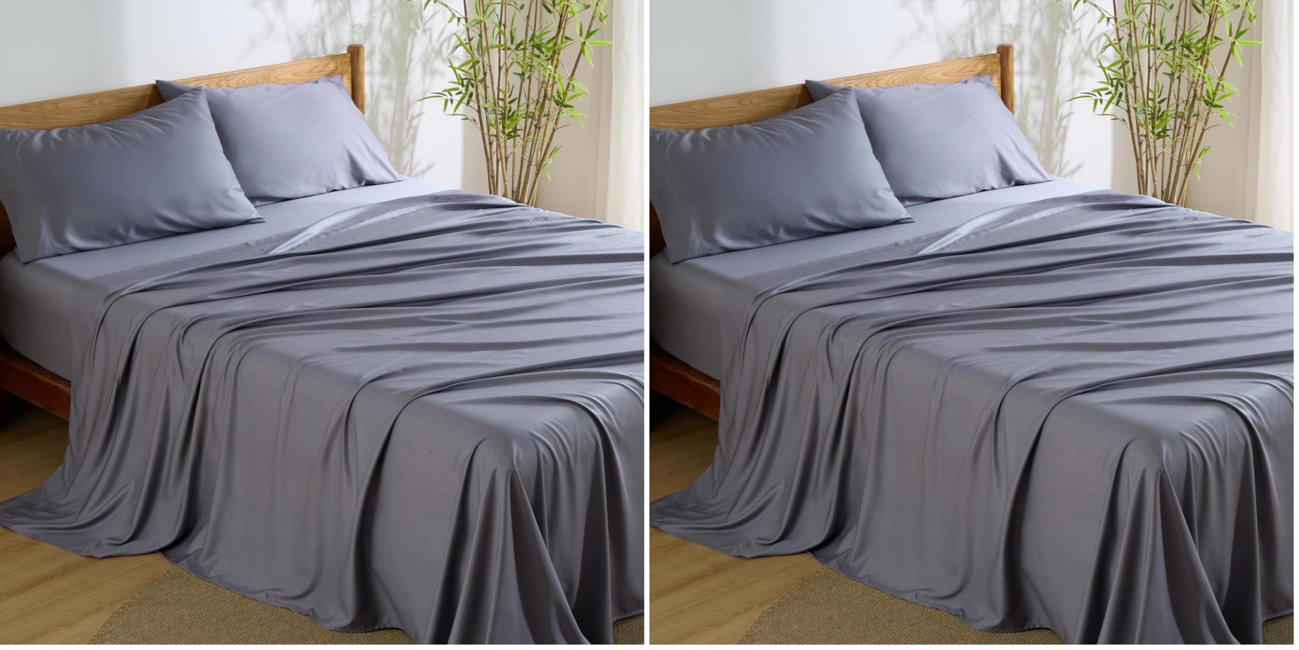 Bedsure King Size Sheets Set, Cooling Sheets for Hot Sleepers, Rayon Derived from Bamboo, PureWoven, Breathable &amp; Soft, Deep Pocket Up to 16 Inches, Hotel Luxury Silky Bedding, Dark Grey (Pack of 2)