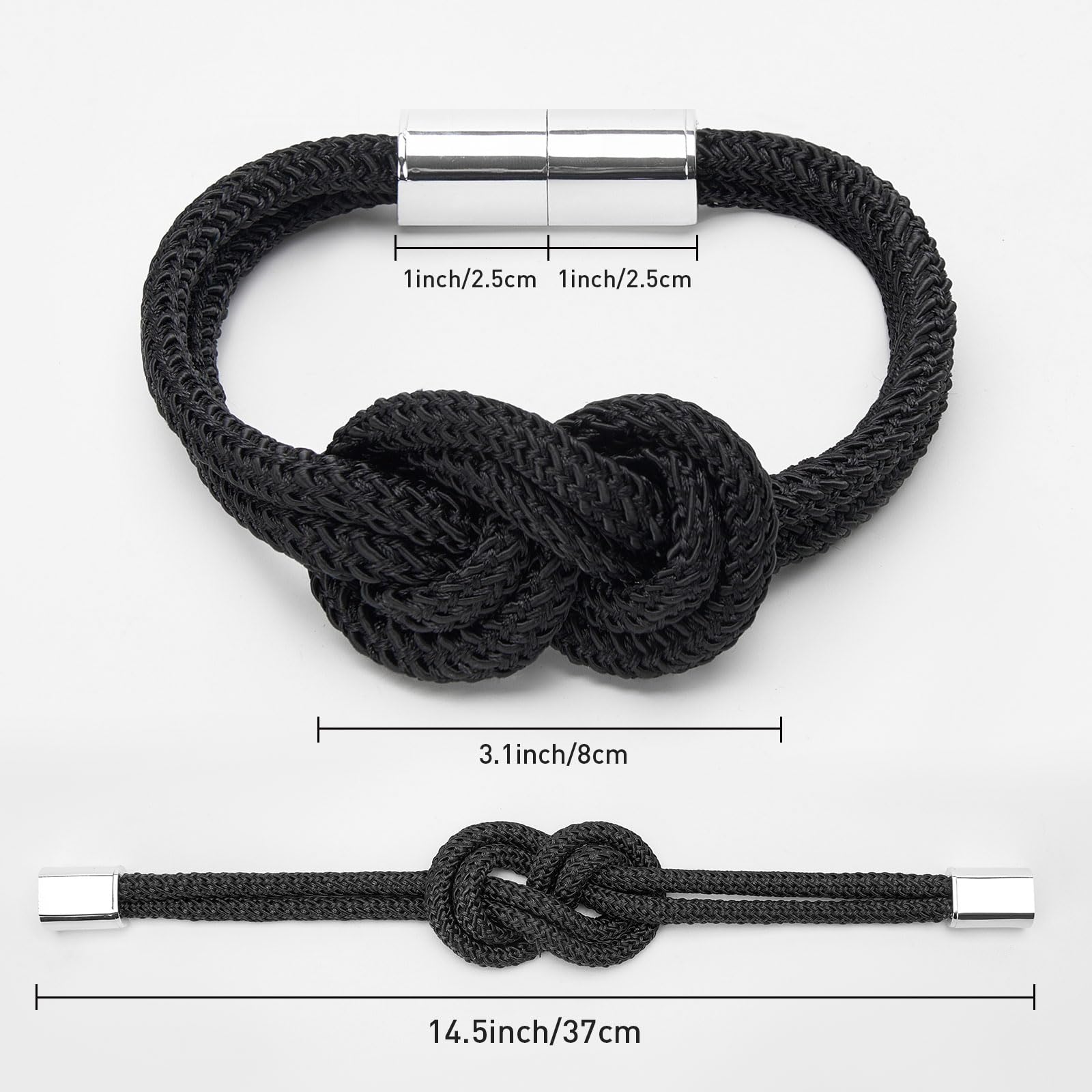 Pretty Jolly 2 Pack Mini Magnetic Curtain Tiebacks Nordic Simple Style Drape Tie Backs Elegant Hand Weave Rope Knot Decorative Curtain Holdbacks for Home & Office Window Drapery (Black) - Image 4