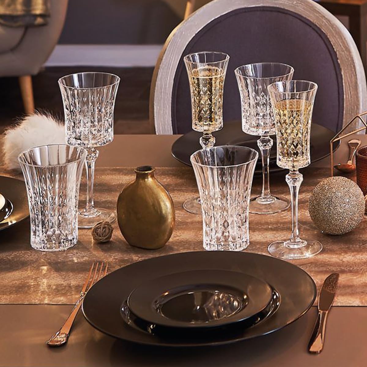 Cristal D'Arques Vasos de Agua de Cristal Lady Diamond 36 cl Juego de 6 | Cristalín sin plomo, vasos para zumo, refresco y whisky, apto para lavavajillas, fabricado en Francia