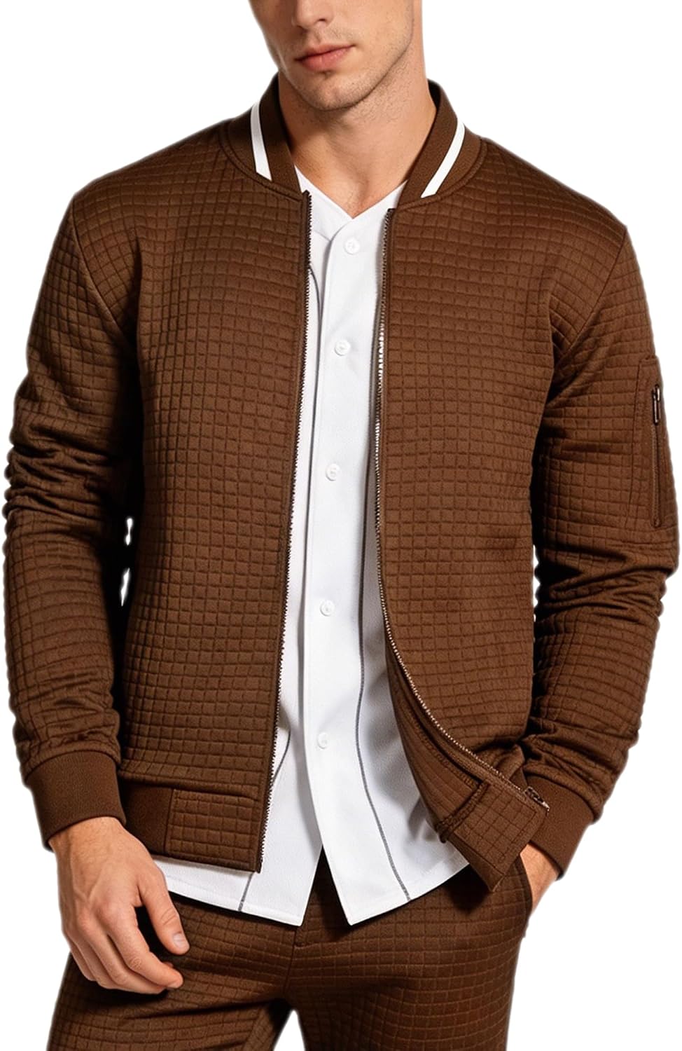 Men's Lightweight Jackets Varsity Jacket Baseball Casual Coat Waffle Letterman Bomber Jacket with Zipper Pockets