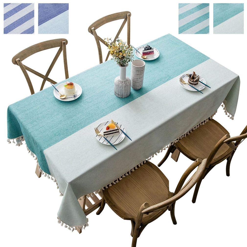 Funda de Mesa Rectangular de Lino y algodón con borlas para Cocina, Comedor, Mesa, decoración de Escritorio, algodón, Lino, Verde, 140x200cm