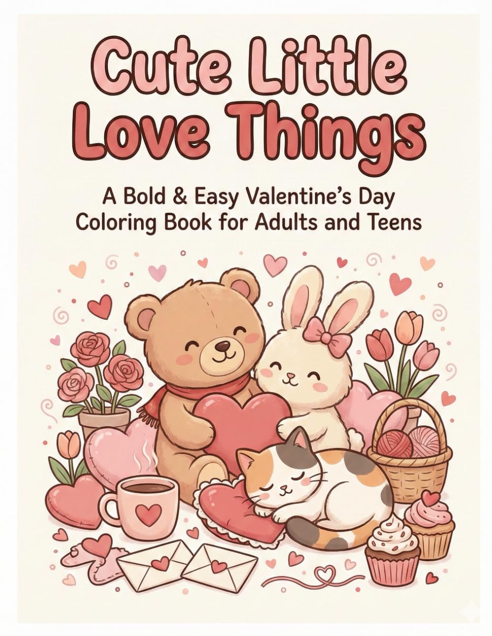 Cute Little Love Things: A Bold & Easy Valentine’s Day Coloring Book for Adults and Teens