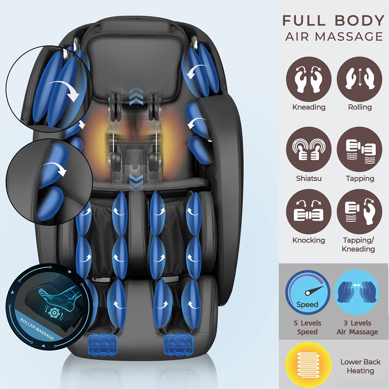 iRest SL Track Massage Chair Recliner, Full Body Massage Chair with Thai Stretch, Zero Gravity, Bluetooth Speaker, Airbags, and Thai Foot Massage, Space-Saving (Black): Kitchen & Dining