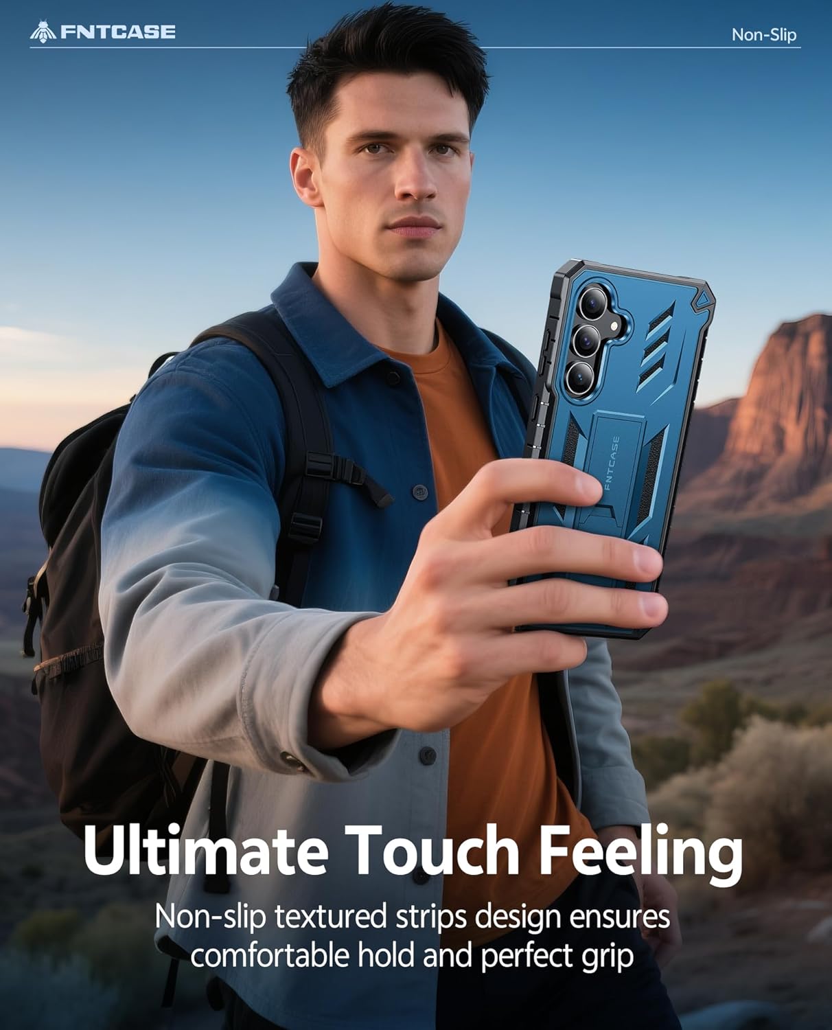 FNTCASE for Samsung Galaxy S25-FE Case: with [Built-in Screen Protector & Kickstand] [Military-Grade Drop Protection] Heavy Duty Protective Full Body Shockproof Rugged Sturdy TPU Phone Cover Blue