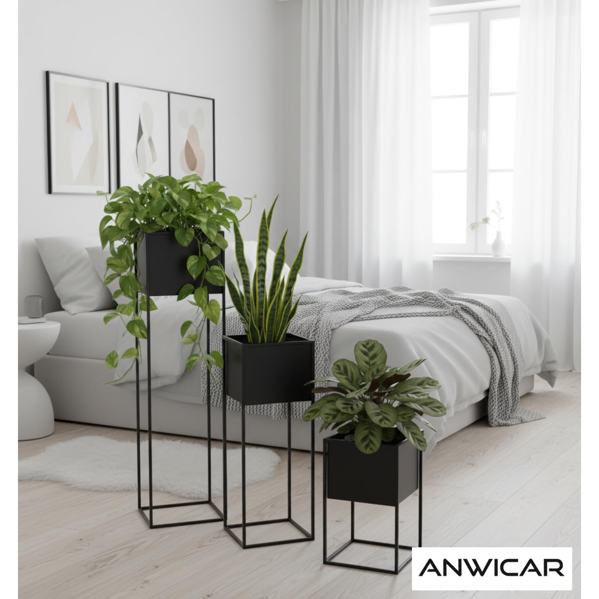 Blumenständer Metall Schwarz Set 3 (Höhe 40, 70 & 100 cm) - Pflanzenständer - Modern Deko Wohnzimmer - Salon Blumenhocker - Blumentreppe - Blumenregal Indoor