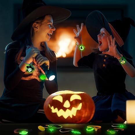 OuMuaMua Kids Halloween Party Favors Zipper Bracelets 28 Pack Glow in the Dark