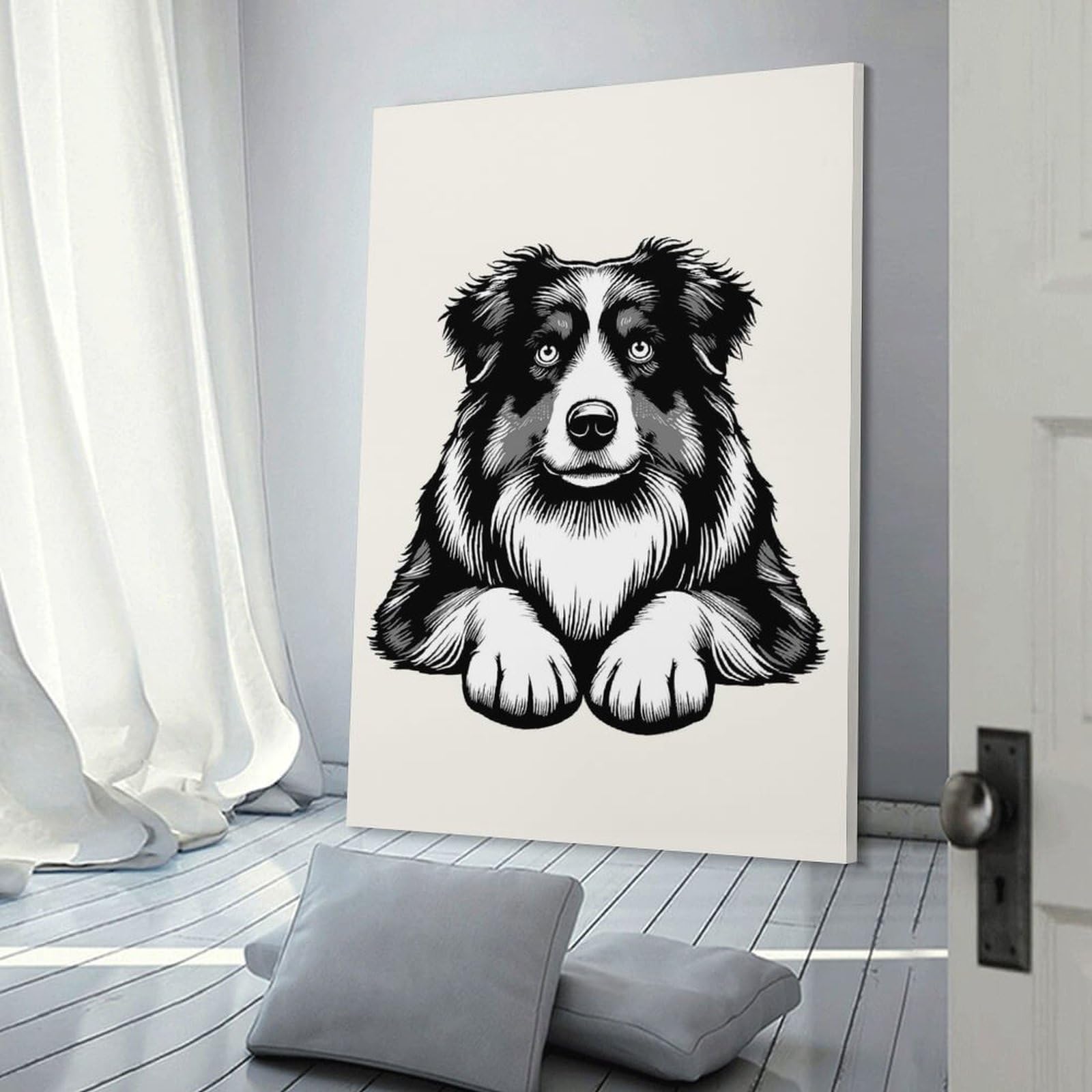 Junmoney Decorative Canvas Print Australian Shepherd(2), 24x36inch(60x90cm), for Entrance Walls, Hall Decor Or Foyers, A Stylish Accent for Home Entrances