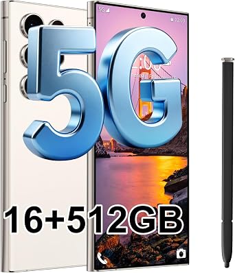 BAOWU I24 Ultra 5G Unlocked Phones, Built in Pen, Smartphone Battery 6800mAh 6.8" HD Screen Unlocked Cell Phone, 16+512GB Android14 with 128G Memory Card, Face ID/Fingerprint Lock/GPS White