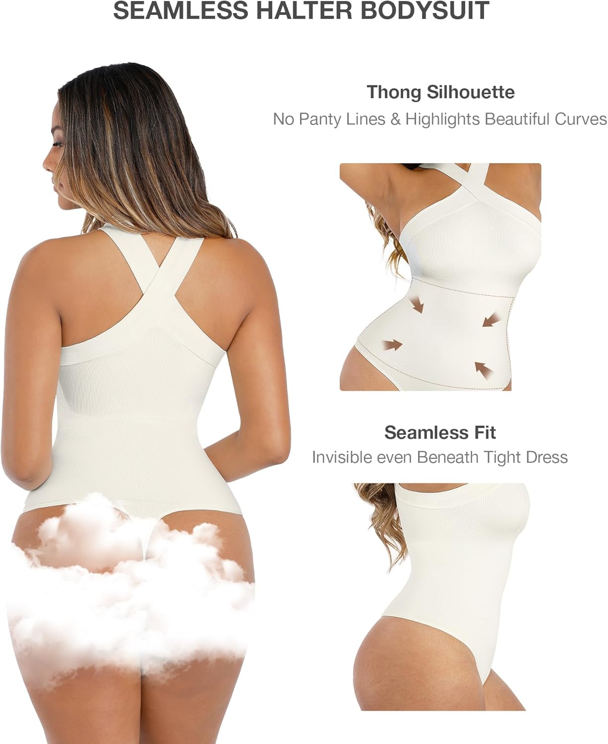 Lover-Beauty Women Shapewear Tummy Control Bodysuit Halter Bodysuit Thong - Image 3