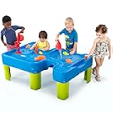Big River and Roads Water Play Table, Outdoor Activity Table with Track Toys for Toddlers and Kids, 9 Accessories Included, Made in USA