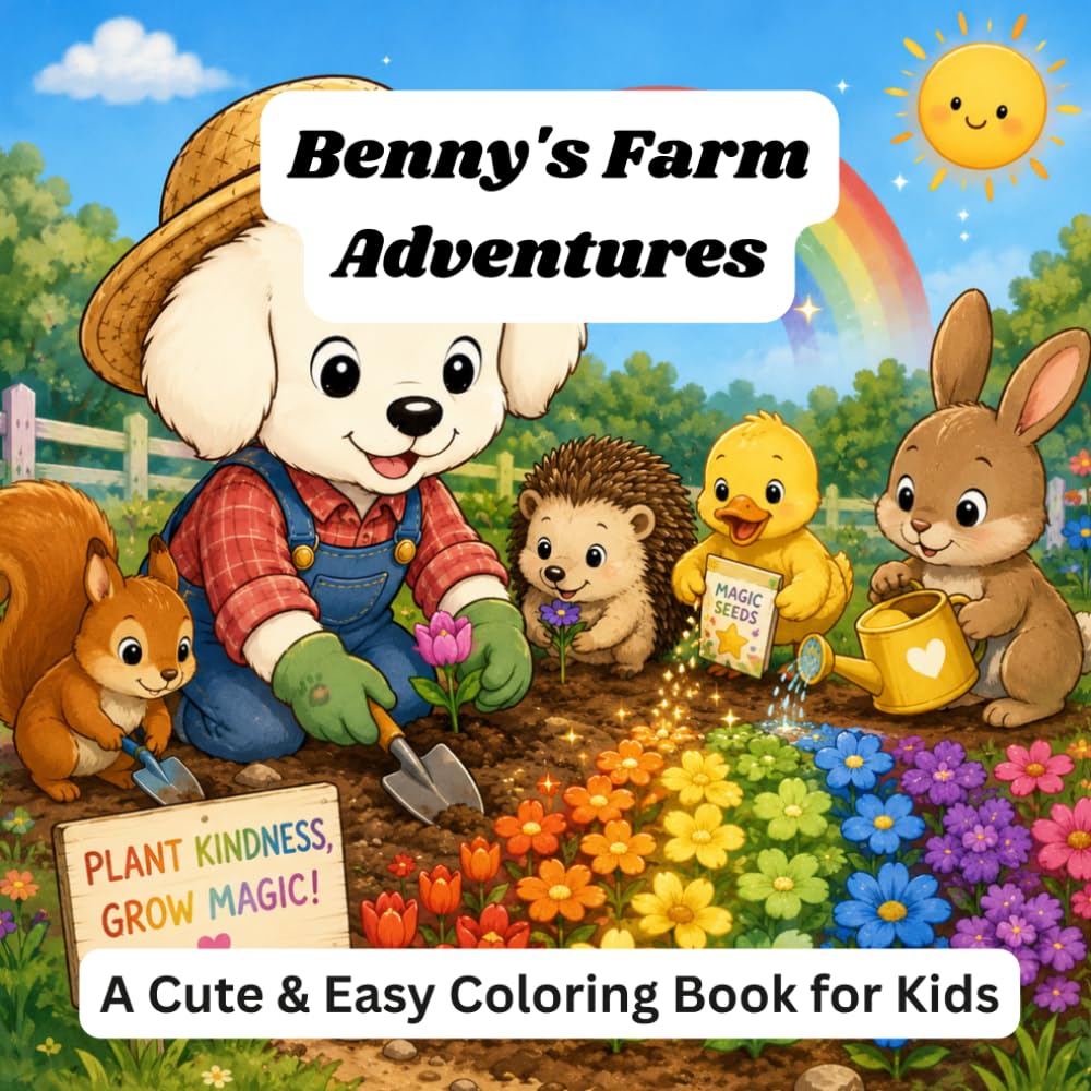 Benny's Cozy Farm Adventures: A Cute Farm Animal Coloring Book for Kids Ages 3–7 Featuring Adorable Animals, Fun Farm Activities, and Easy-to-Color Pages