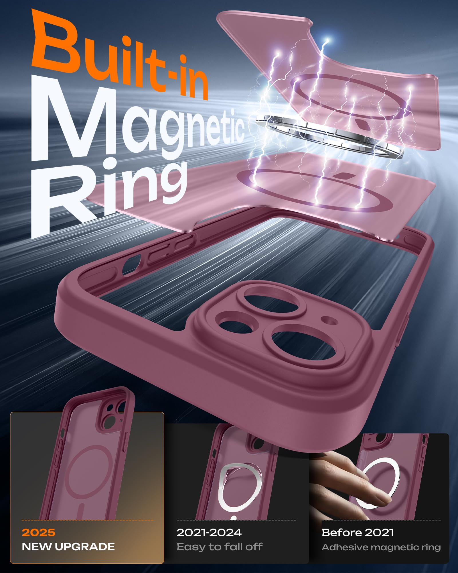 TOCOL Cover Magnetica per iPhone 14 6,1 Pollic, Compatibile con MagSafe, Protezione Fotocamera Integrata, Custodia Antiurto Traslucida Opaca, Prugna