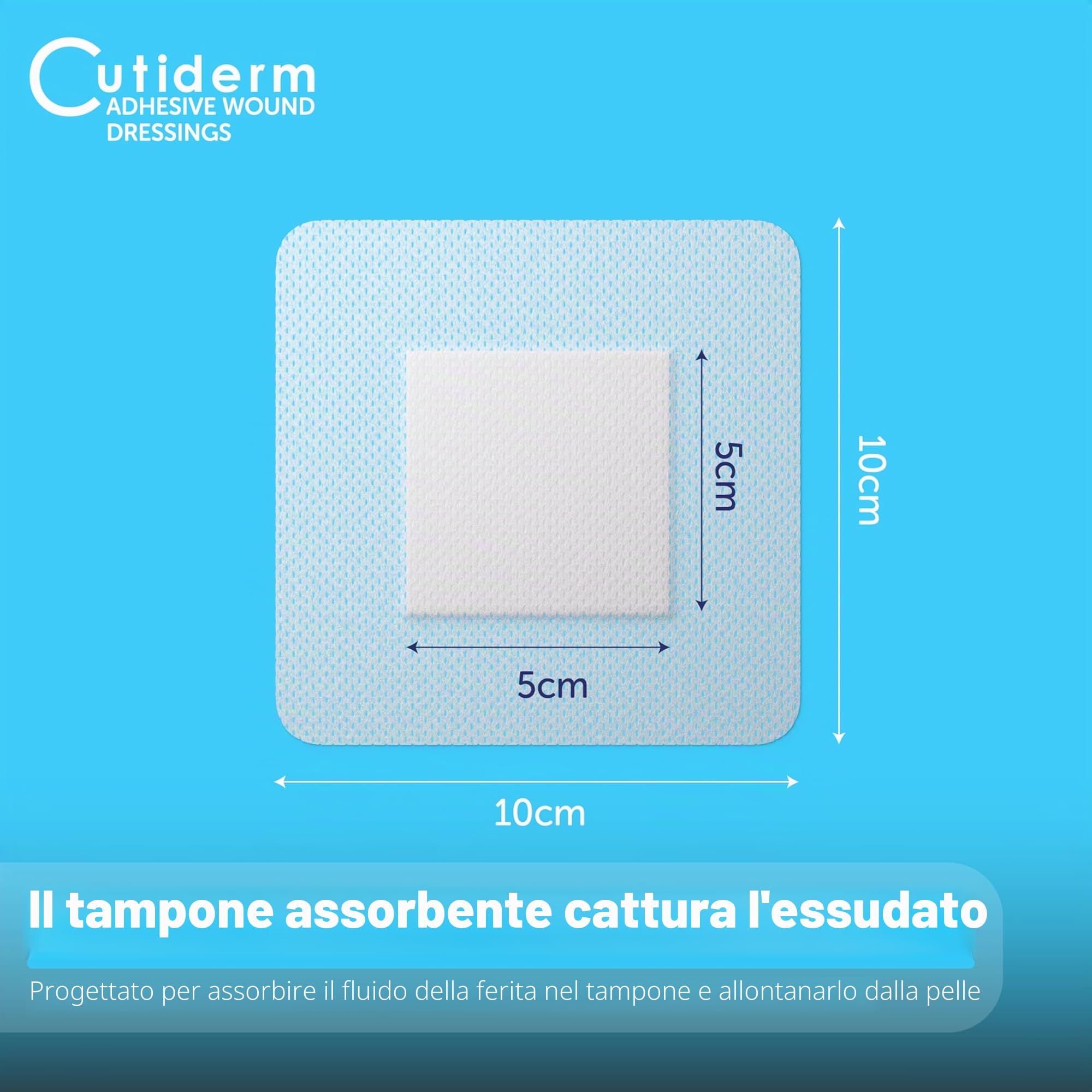 Cutiderm Medicazione adesiva sterile per ferite, 10 cm x 10 cm, confezione da 50