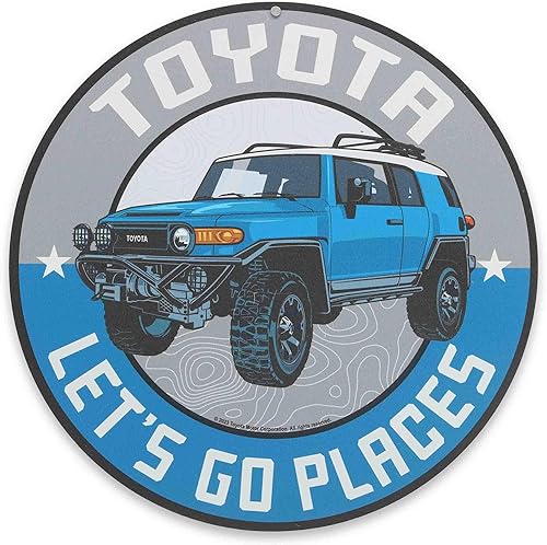 Letrero redondo de metal para Toyota FJ Cruiser Let's Go Places - Divertido letrero de Toyota para garaje, tienda o cueva de hombre