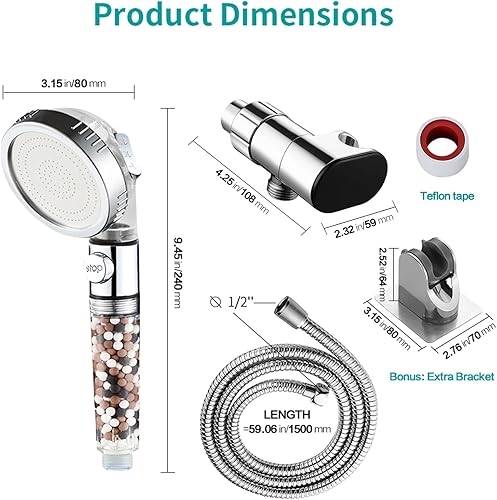 Miniatura 6 de MIAOHUI Zenbody - Cabezal de ducha con cuentas de filtro y termómetro, cabezal de ducha de 3 modos con interruptor de encendido y apagado, cabezal