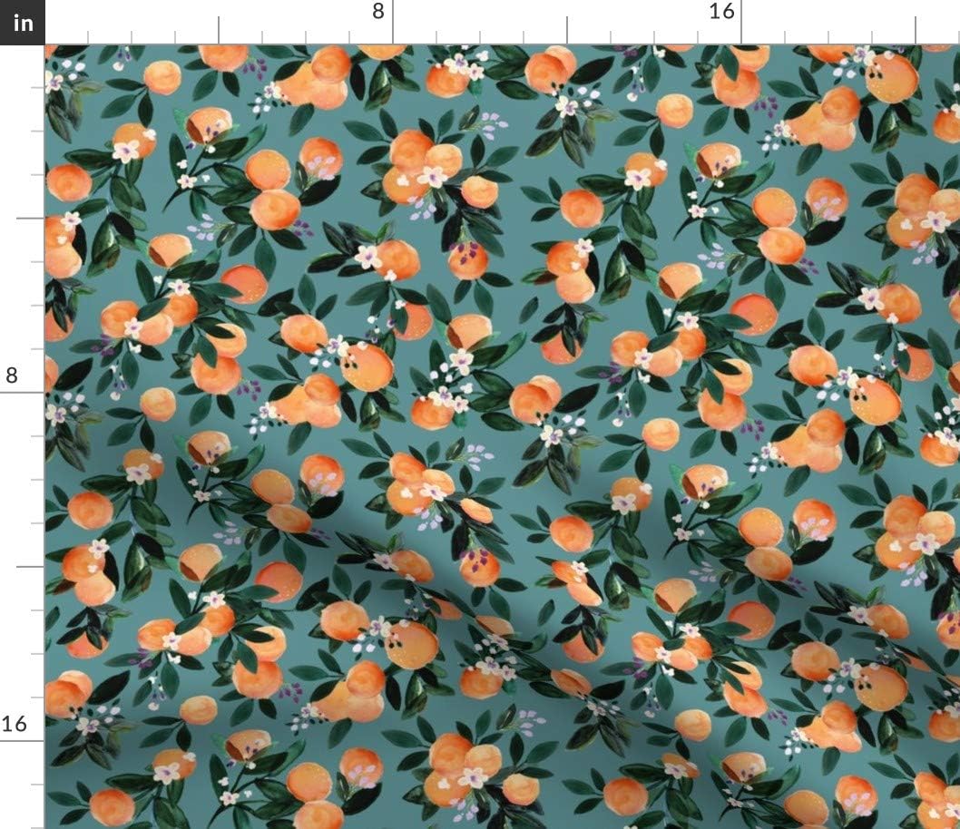 Spoonflower Fabric - Oranges Orange Peach Peaches Teal Fruit Citrus Summer Blue Green Printed on Cotton Poplin Fabric by The Yard - Sewing Shirting Quilting Dresses Apparel Crafts