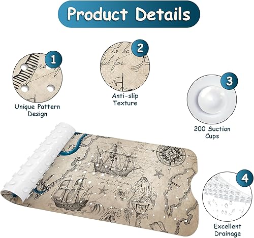 Miniatura 3 de Tapete para bañera antideslizante, extra largo, con ventosas y agujeros de drenaje para adultos, niños y ancianos, 40 x 16 pulgadas