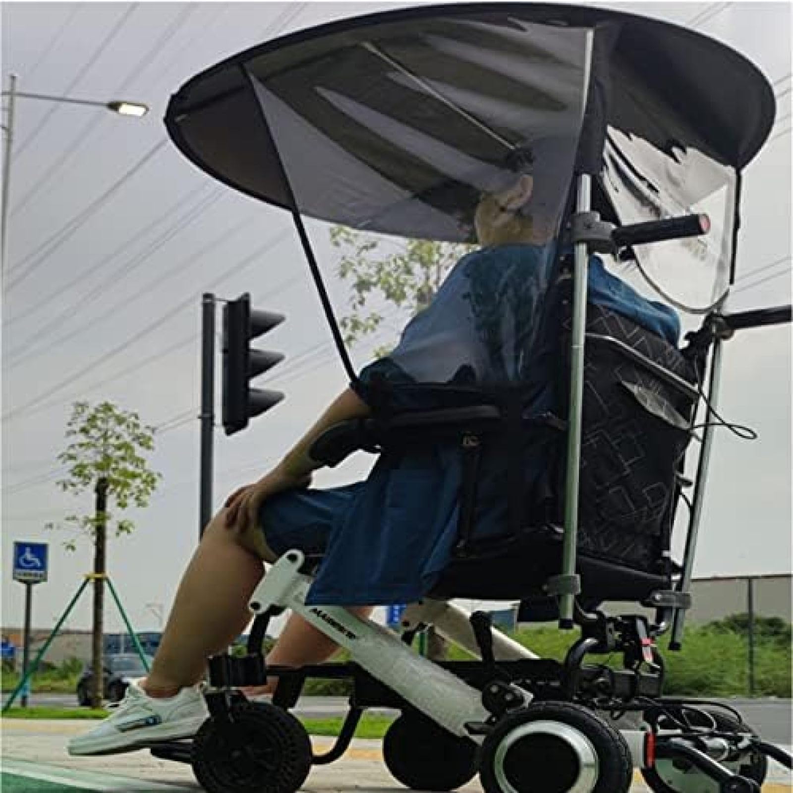 Sombrilla De Toldo Universal, Cubierta De Lluvia Parasol Para Silla De Ruedas Eléctrica, Soporte De Paraguas De Dosel Plegable Semicerrado Para La Mayoría De Las Sillas De Ruedas,Estilo De Verano,