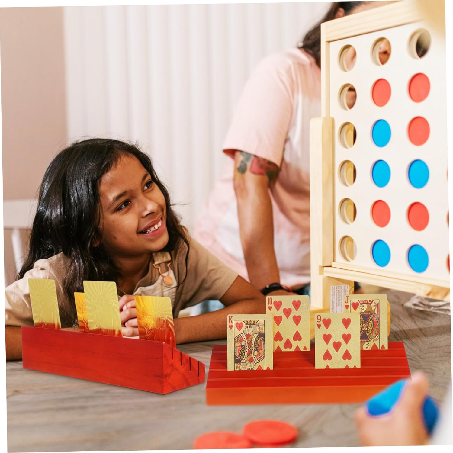 4pcs Wooden Base Playing Card Holders Medium Card Stands Vertical Display for Easy Identification for Ages and Gaming Convenience
