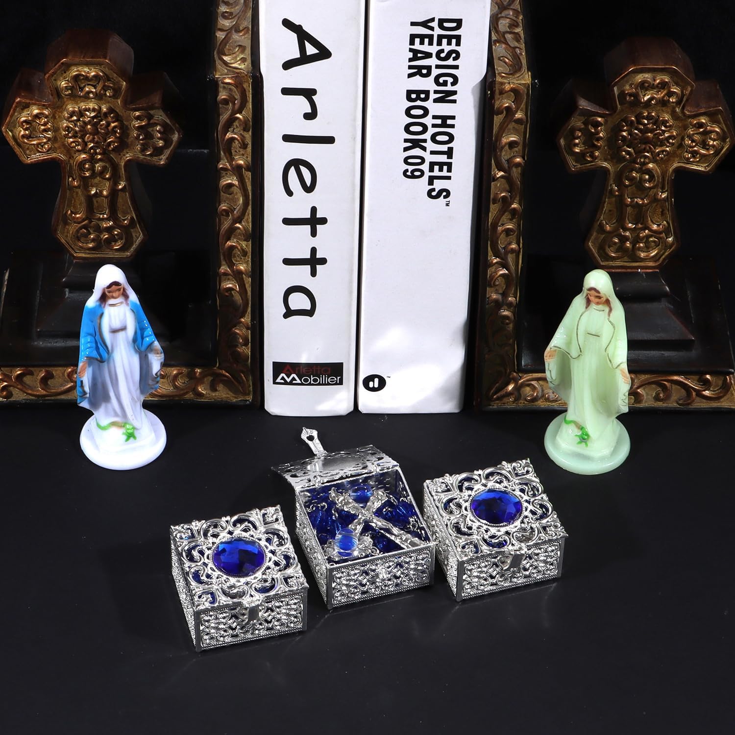 Blue Crystal Rosary Beads for Women With Vintage Jewelry Box, Catholic Necklace With Metal Gift Box, First Communion for Anglican Prayer Beads Catholic Gifts - Image 4