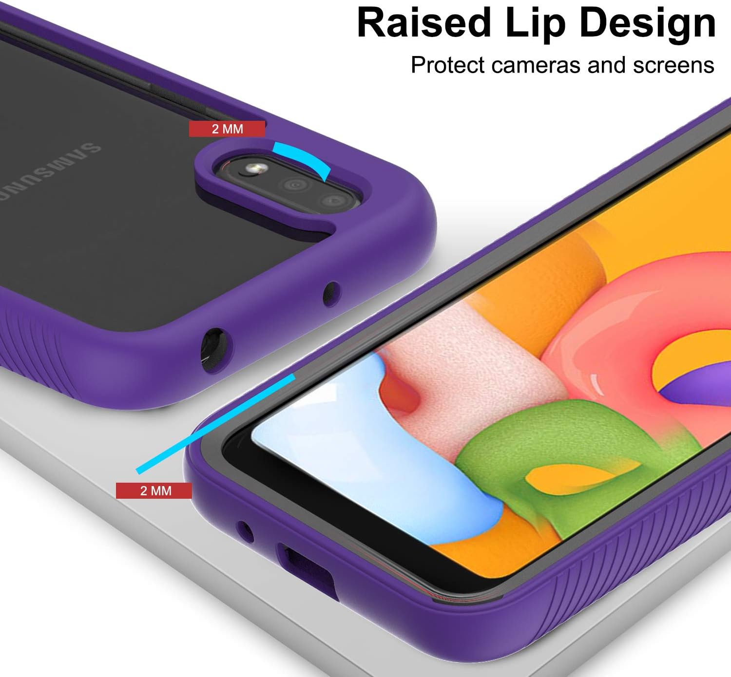 LeYi Compatible with Samsung Galaxy A01 Case, Samsung A01 Case with Tempered Glass Screen Protector [2 Pack], Full-Body Rugged Hybrid Bumper Shockproof Clear Phone Cover Cases for A01 Purple