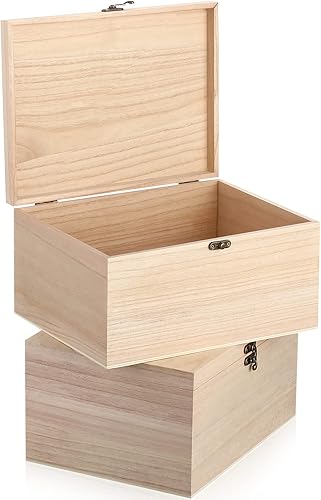 Miniatura 8 de Yookeer 6 cajas grandes de madera sin terminar con tapa con bisagras y cierre frontal, cajas de madera rectangulares sin pintar, cajas de madera