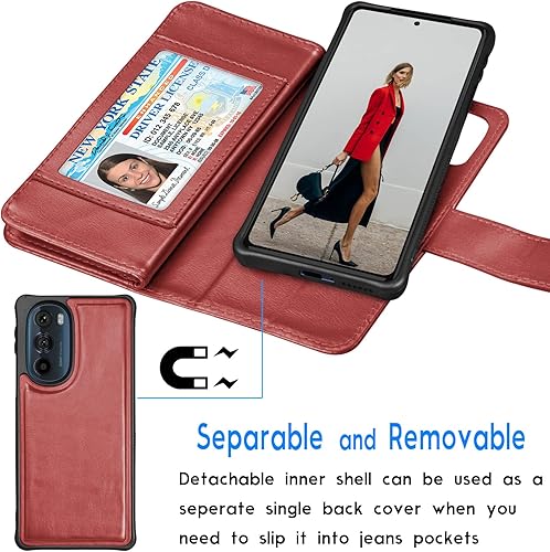Miniatura 10 de Tekcoo Funda tipo cartera para Motorola Edge+ 2022  Moto Edge Plus 5G UW 2022  Edge 30 Pro  X30  XT2201 Funda de piel sintética para tarjetas de