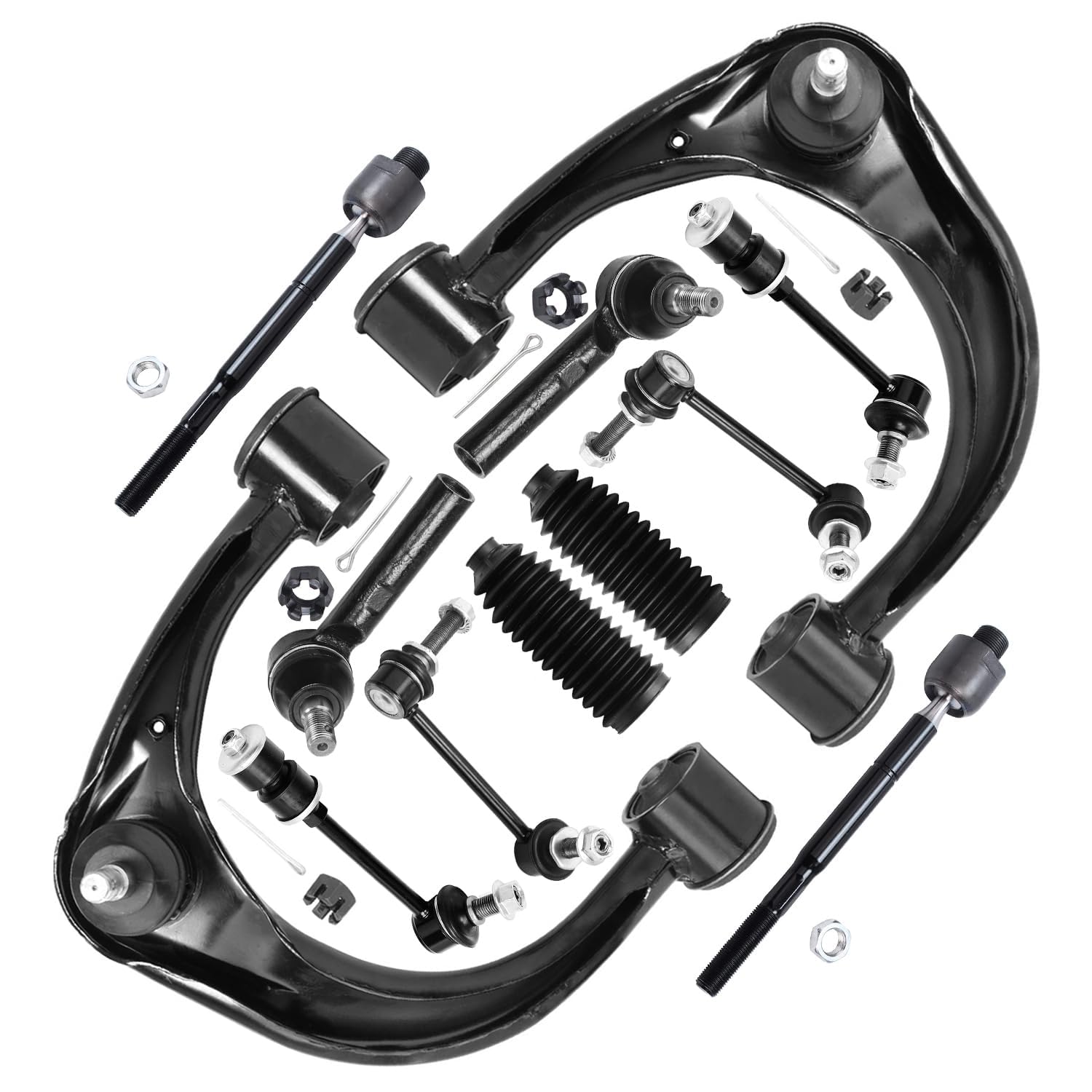 Detroit Axle - 12pc Front End Kit for 2003-2009 Lexus GX470 Toyota 4Runner, 2007-2009 Toyota FJ Cruiser, Upper Control Arms Tie Rods Boots Front and