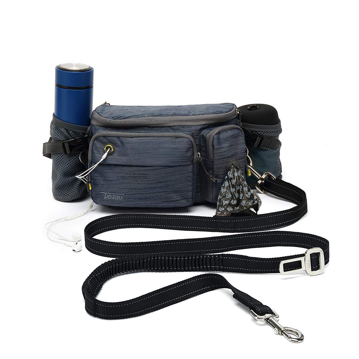 TUDEQU4-IN-1 Hands Free Dog Zero Shock Absorbing Bungee Leash with a Multifunctional Waist Bag