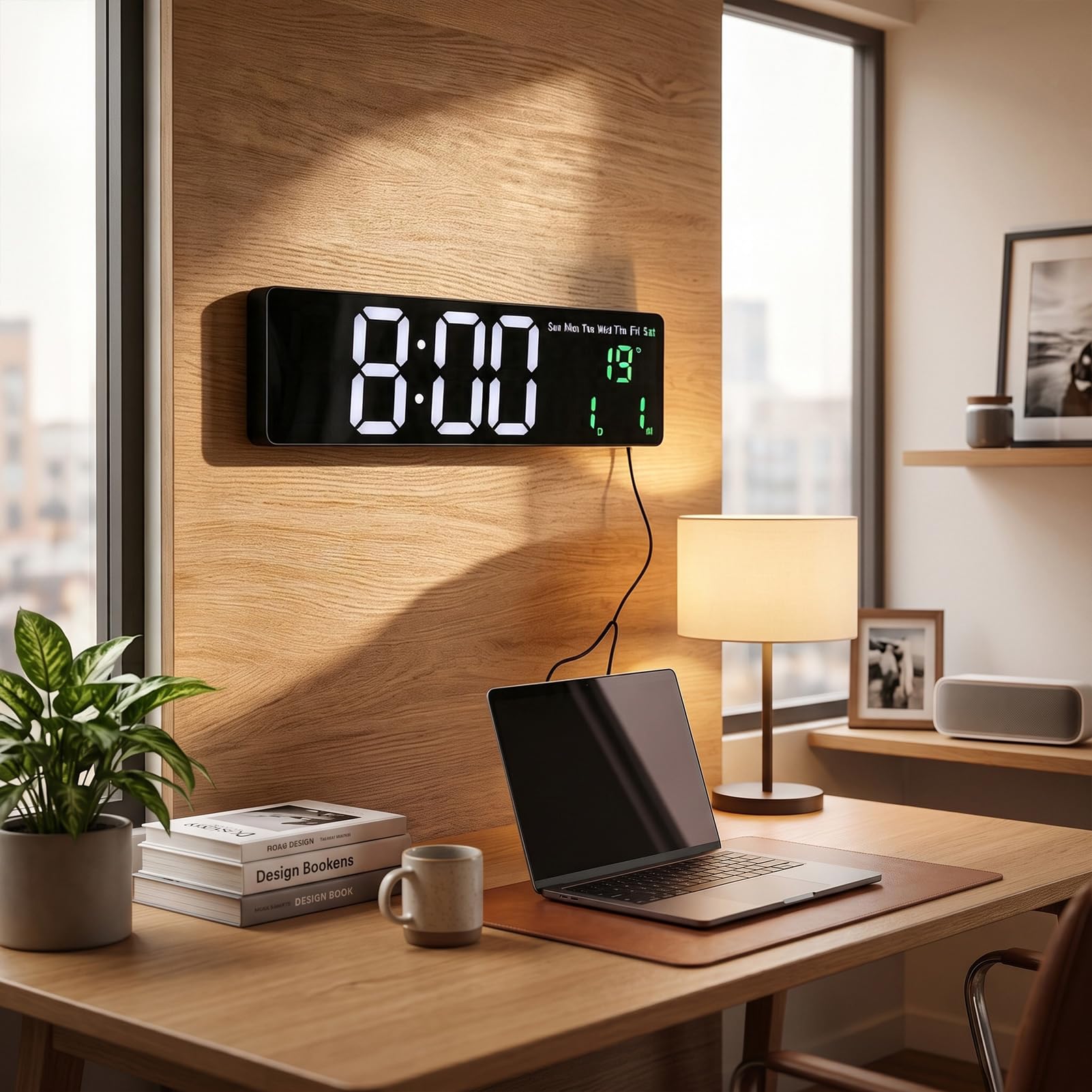 Zunate Orologio da Parete Digitale a LED con Calendario, Display della Temperatura, Backup Intelligente della Memoria, Timer 12/24 Ore, Conto Alla Rovescia, Cronometro, luminosità Regolabile,