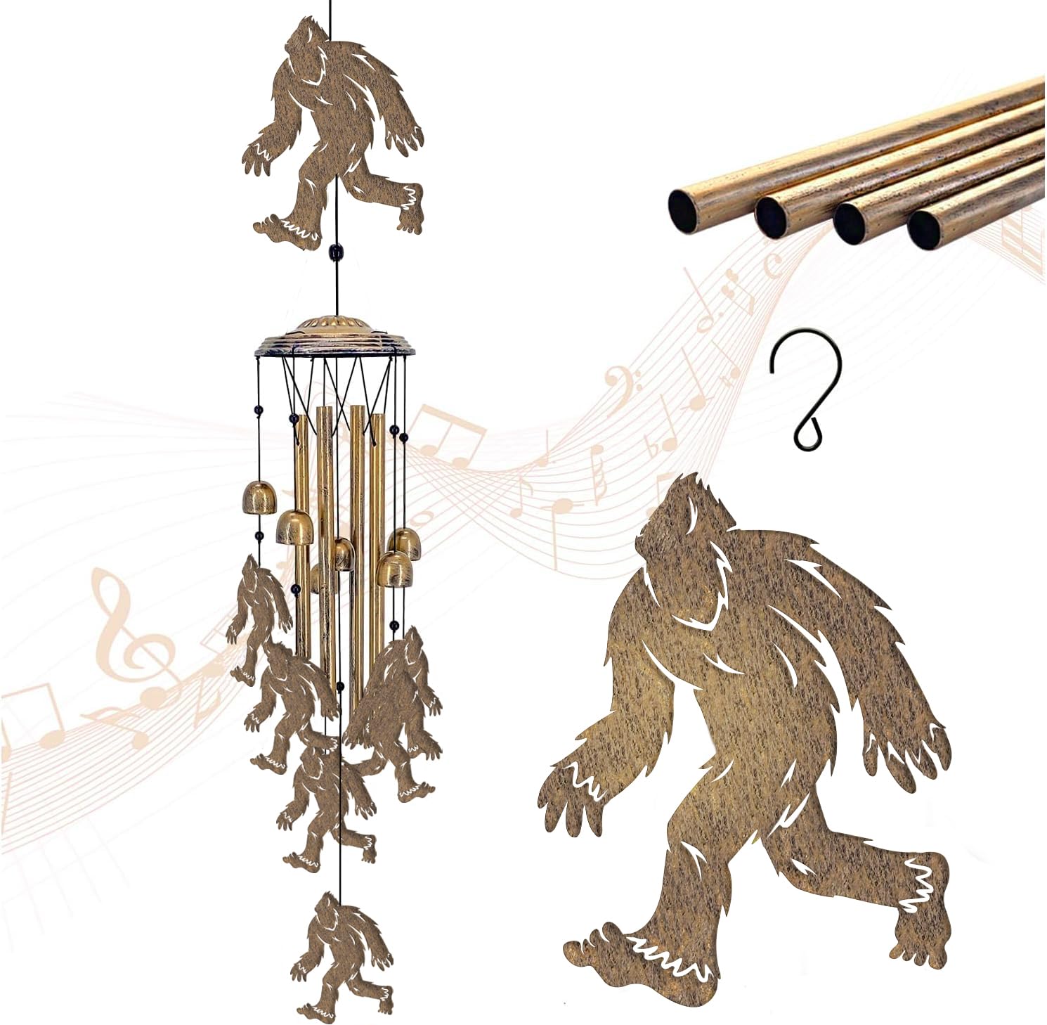 Carillon éolien d'extérieur Sasquatch aux tons mélodiques apaisants et tubes haute résonance