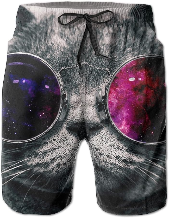 Space Cat Glasses XXL Beach Pants Of Men Hipster Summer Pants Casual Quick - Dry Bathing Suits For Swim Trunks Cargo Shorts With Ventilation Summer Fast-Drying Beach Pants