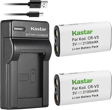 Kastar Battery X2 & Slim USB Charger forr CR-V3 LB-01 and Olympus C3000 D565 D-100 D-150 D-230 D-370 D-380 D-390 D-40 D-460 D-490 D-520Z D-560Z, Kodark EasyShare C310 C530 C875 + More Camera