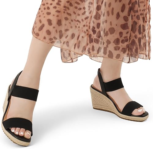 Miniatura 5 de DREAM PAIRS Alpargatas de punta abierta para mujer, sandalias de plataforma elegantes sin cordones con correa elástica en el tobillo