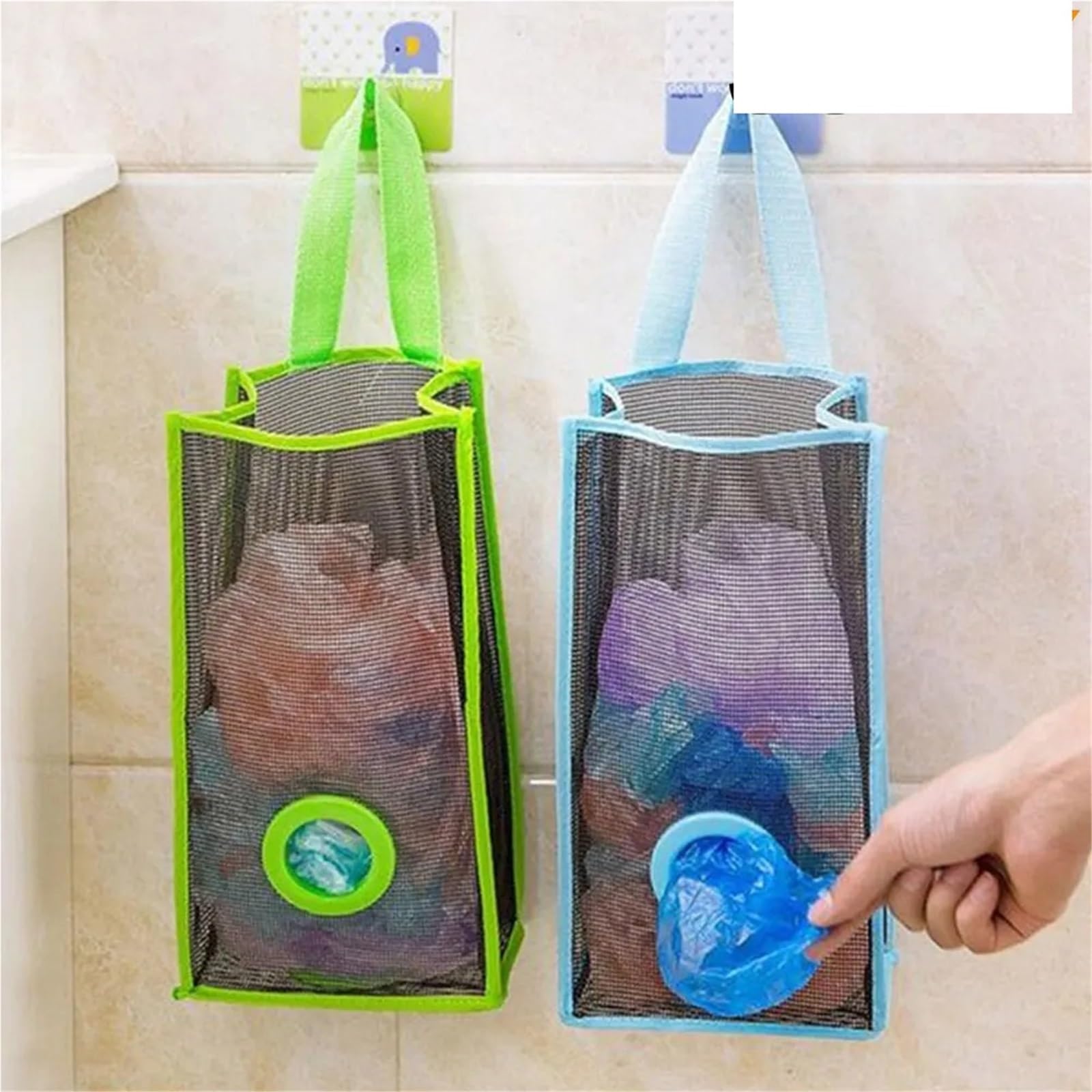 Caja de Almacenamiento Bolsas Basura, dispensador Malla for Colgante, Bolsa Reutilizable for Cocina, Montaje en Pared, 4 Uds(Green)