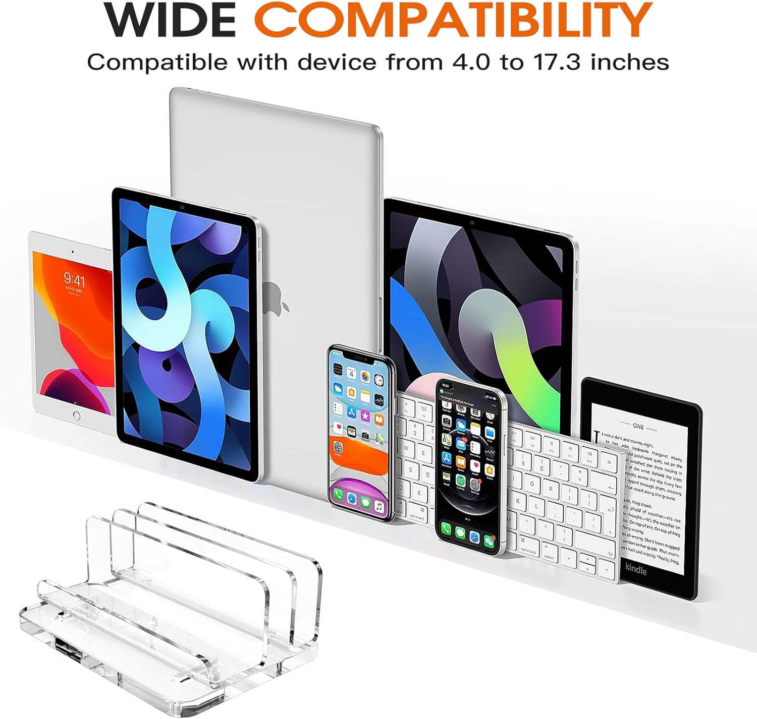Acrylic Vertical Laptop Stand, 3-in-1 Design with Adjustable Slot Width, Suitable for Desktop Space Saving, Supports MacBook, iPad, iPhone, Chromebook, Surface, Samsung, etc