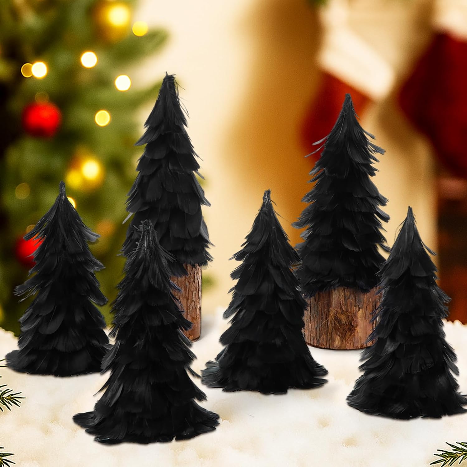Leinuosen 6 Pcs Christmas Feather Tree Table Top Feather 8" Xmas Tree Tabletop Decorations Centerpieces for Home Office Party Winter Decor