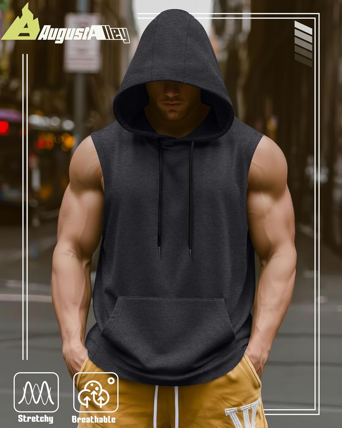 3 Pack Men's Hooded Tank Tops, Workout Sleeveless Gym Hoodie Muscle Bodybuilding Running Cut Off Shirts - Image 5