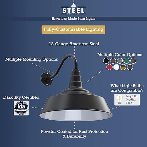 Miniatura 3 de Steel Lighting Co. Redondo - Luz de granero  Montaje en pared al aire libre  Cúpula de 20 pulgadas  Cuello de cisne de 23 pulgadas  Luz grande de