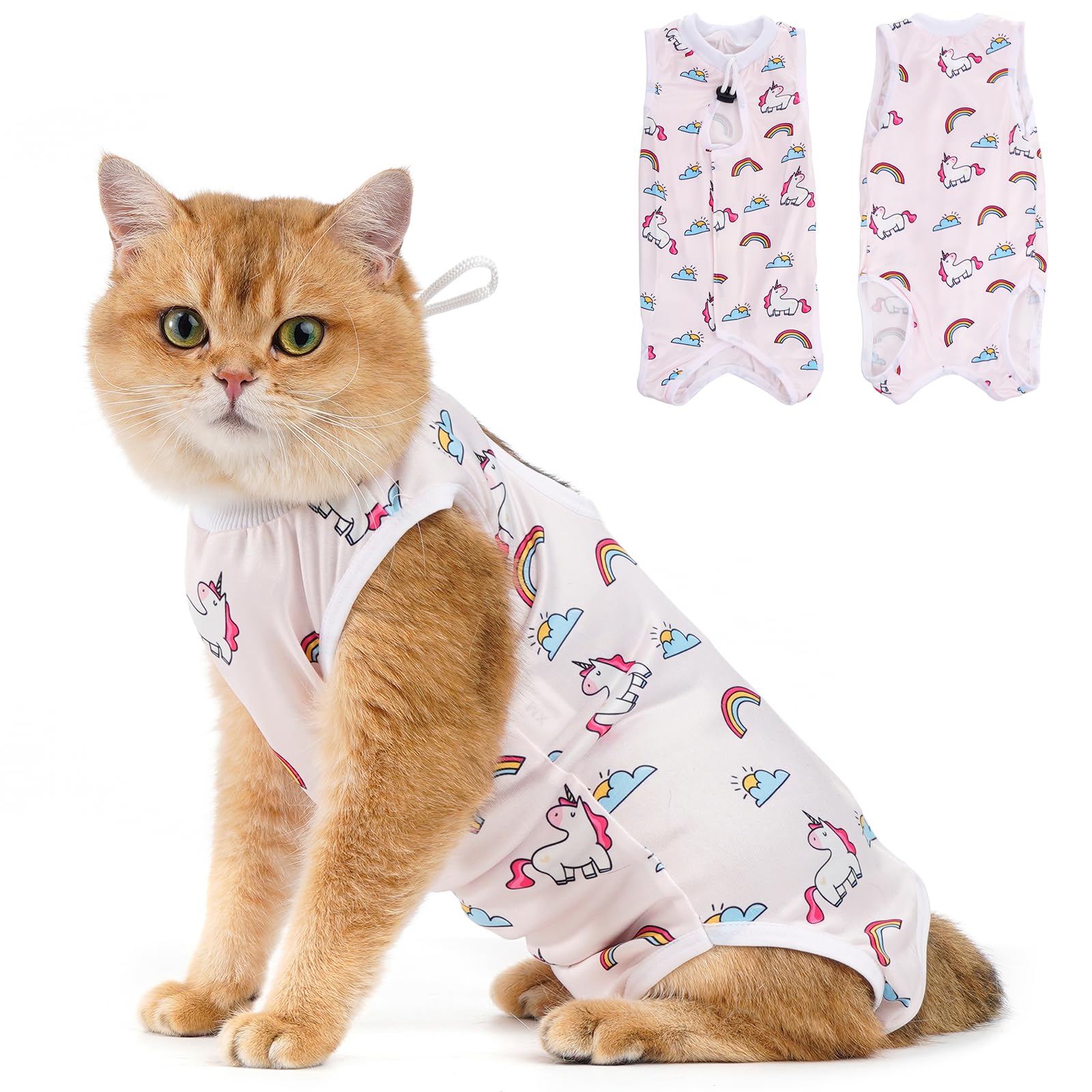 Avont Body Post Operatorio Gatto, Tutina Gatto Post Operatori Sterilizzazione, Cat Recovery Suit per Impedire Leccare Ferita Addominale Dopo l'intervento Chirurgico -Unicorno(L)
