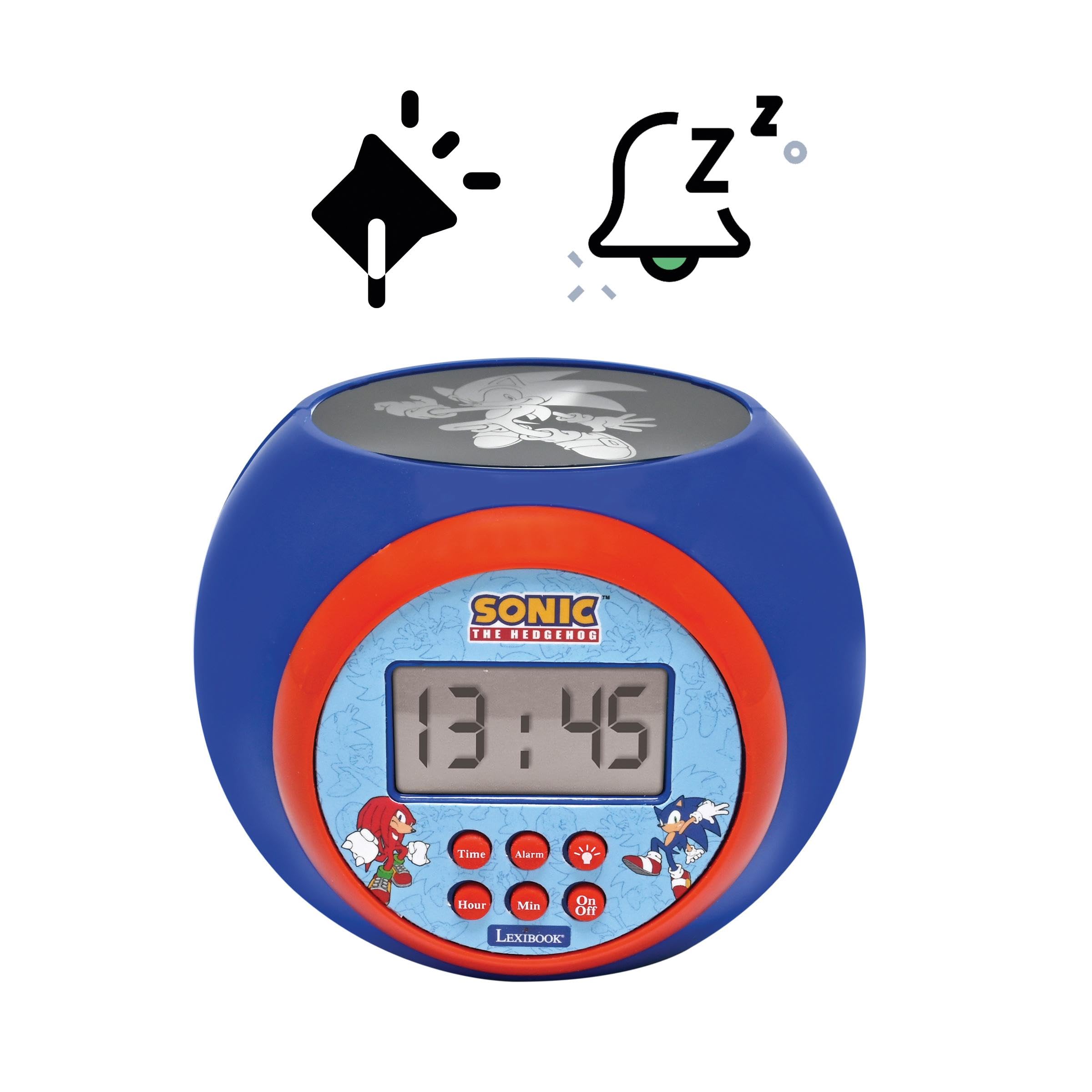 Lexibook, Sonic The Hedgehog, Projektionswecker mit Schlummerfunktion, Nachtlicht mit Timer, LCD-Bildschirm, batteriebetrieben, Blau, RL977SNLXB