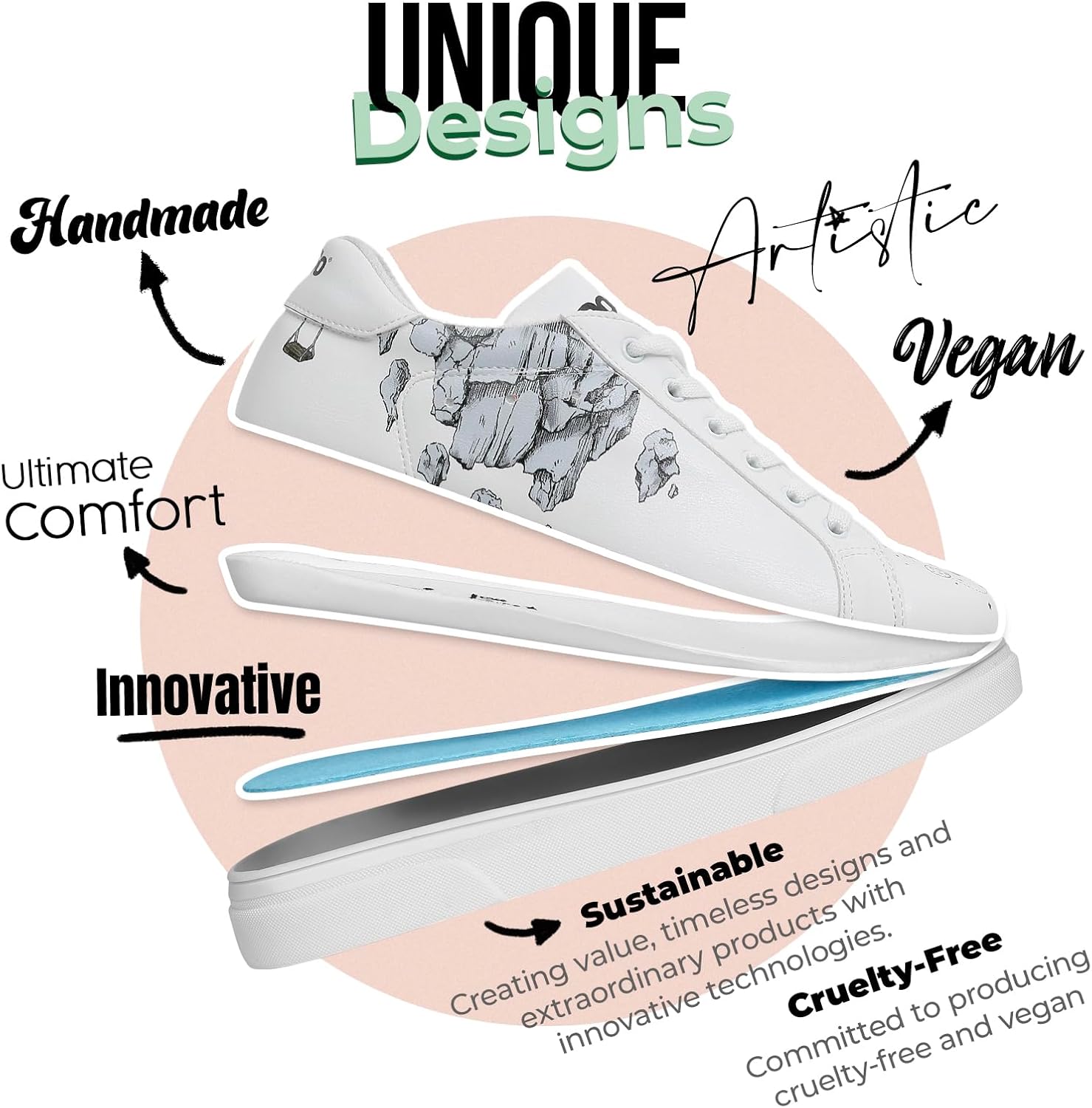 DOGO White Sneakers for Women - Handmade Women's Fashion Sneakers, Vegan Leather and Unique Design, Comfortable Shoes for Women, Ace Sneakers