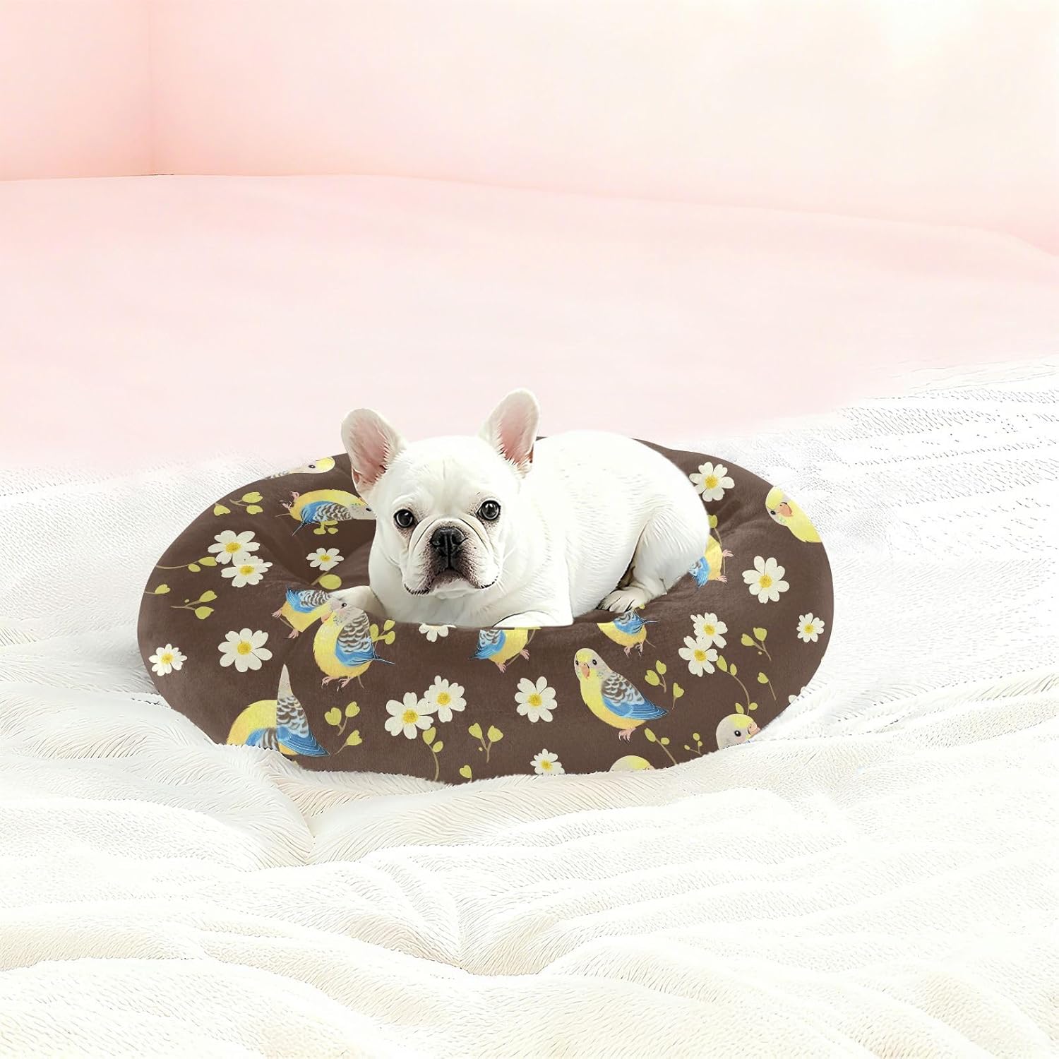 Pet Dog Beds Anxiety Relief Fluffy Cat Pillow Bed for Medium Size Pets Supplies M Kawaii-Style Budgerigar Brown