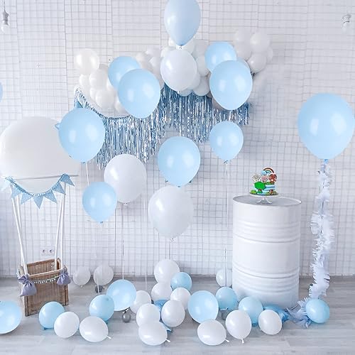 Miniatura 5 de Globos azules y blancos, kit de arco de guirnalda de globos azul claro y blanco, paquete de 84 globos azul pastel y blanco para decoración de baby