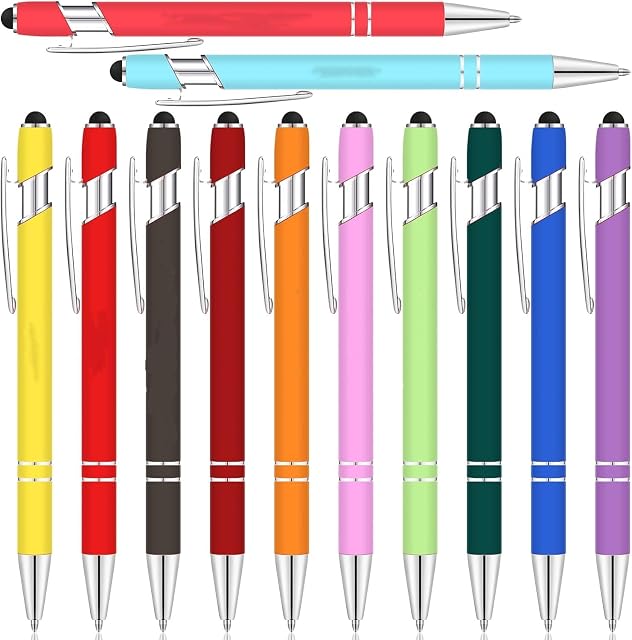 12-Piece Quotes Pen Set - Inspirational Ballpoint Pens with Stylus Tip, Motivational Messages, Metal Body, Black Ink (Assorted, Motivational Style)