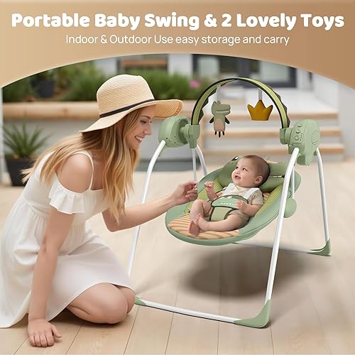 Miniatura 6 de Columpios de bebé para bebés, columpio portátil con velocidad adaptable, música y temporizador, columpio infantil para bebés de 0 a 9 meses, 6 a 20