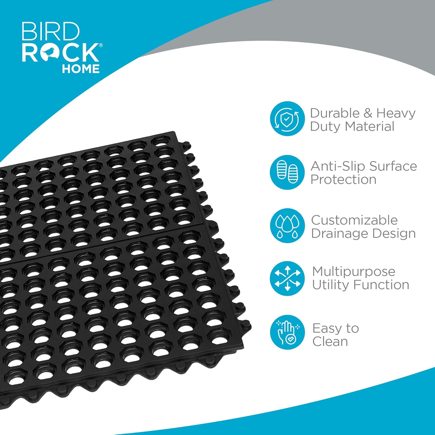 BIRDROCK HOME 4 pc Indoor Outdoor Drainage Utility Mat - Non Slip Rubber Floor Mat for Kitchen, Pool, Restaurant, Industrial, Patio, Bartending,Flooring, Interlocking Tiles, Durable - 20 x 24 - Black