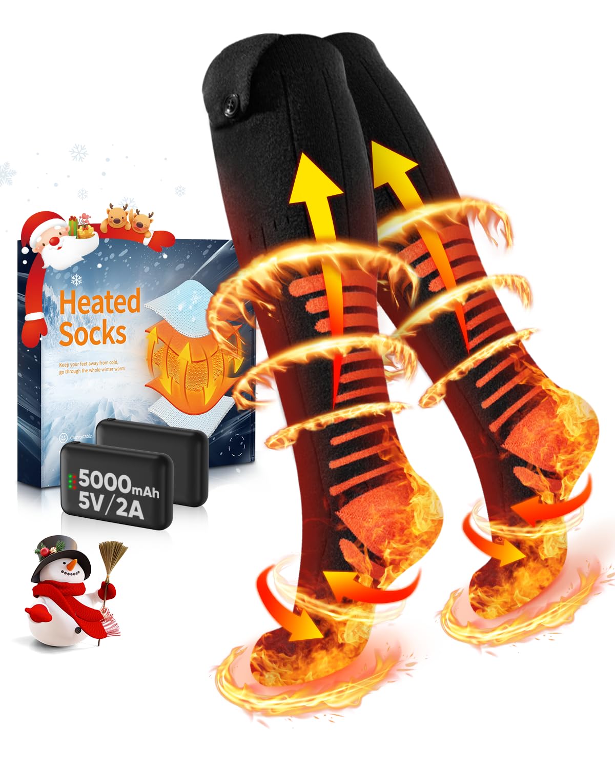 2026 Calze Riscaldate Aggiornati con Controllo APP, 5000mAh 5V Calze Riscaldanti Ricaricabili, 3 Impostazioni di Calore & Riscaldamento a 360 ° di Calzini Riscaldati Lavabili per Sci Caccia Escursioni
