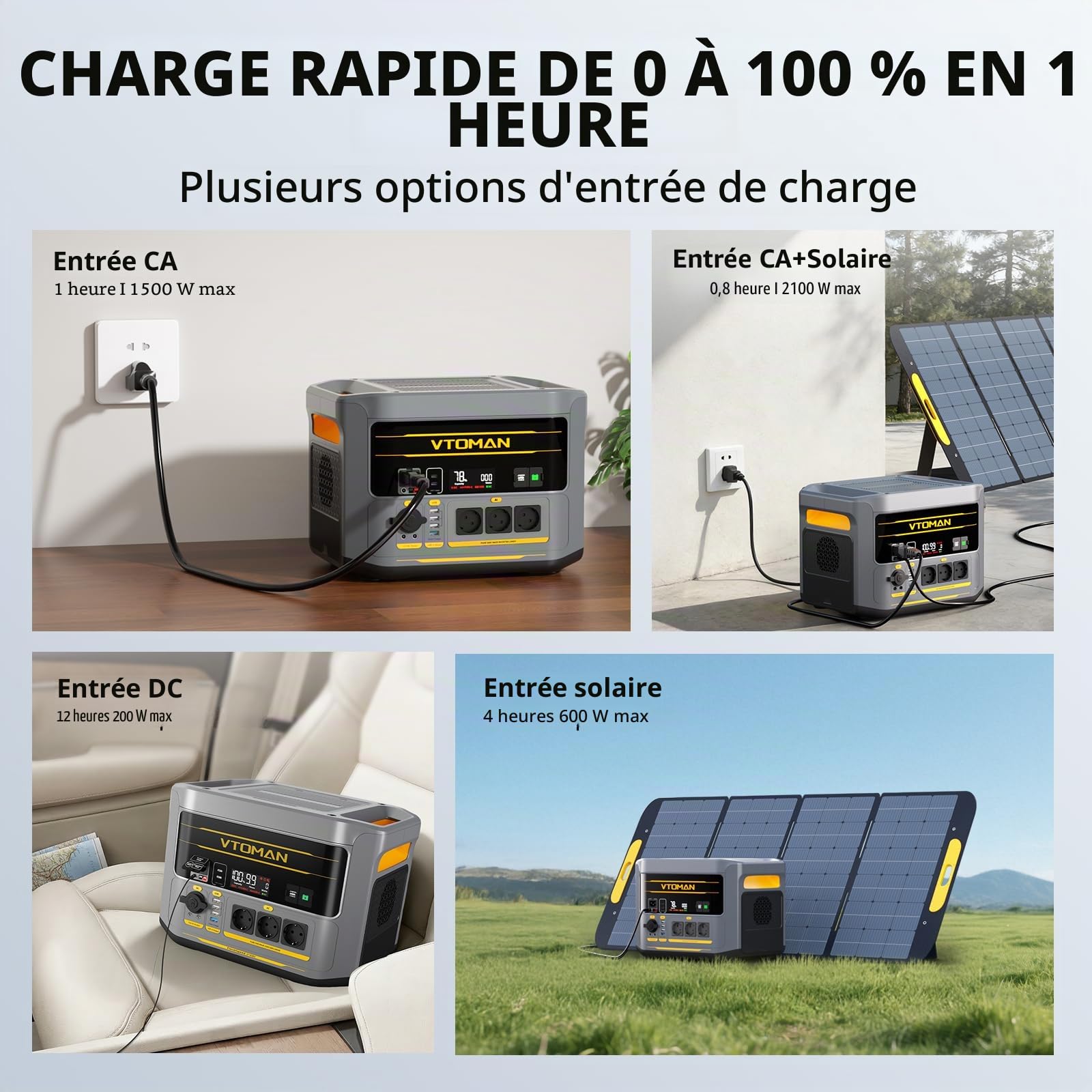 VTOMAN FlashSpeed 2400 - Station d'alimentation portable avec câble de secours, 2400 W CA (3200 W crête), batterie LiFePO₄ de 1408 Wh, extensible jusqu'à 2688 Wh, charge rapide en 1 heure, générateur