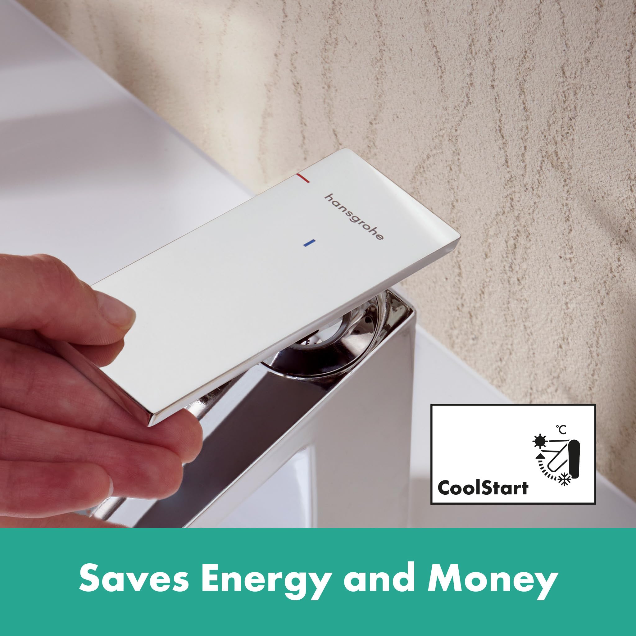 hansgrohe Tecturis E - Waschtischarmatur mit Zugstange, energiesparend (CoolStart), Wasserhahn Bad mit Auslauf Höhe 110mm, Mischbatterie Waschbecken wassersparend (EcoSmart), Chrom